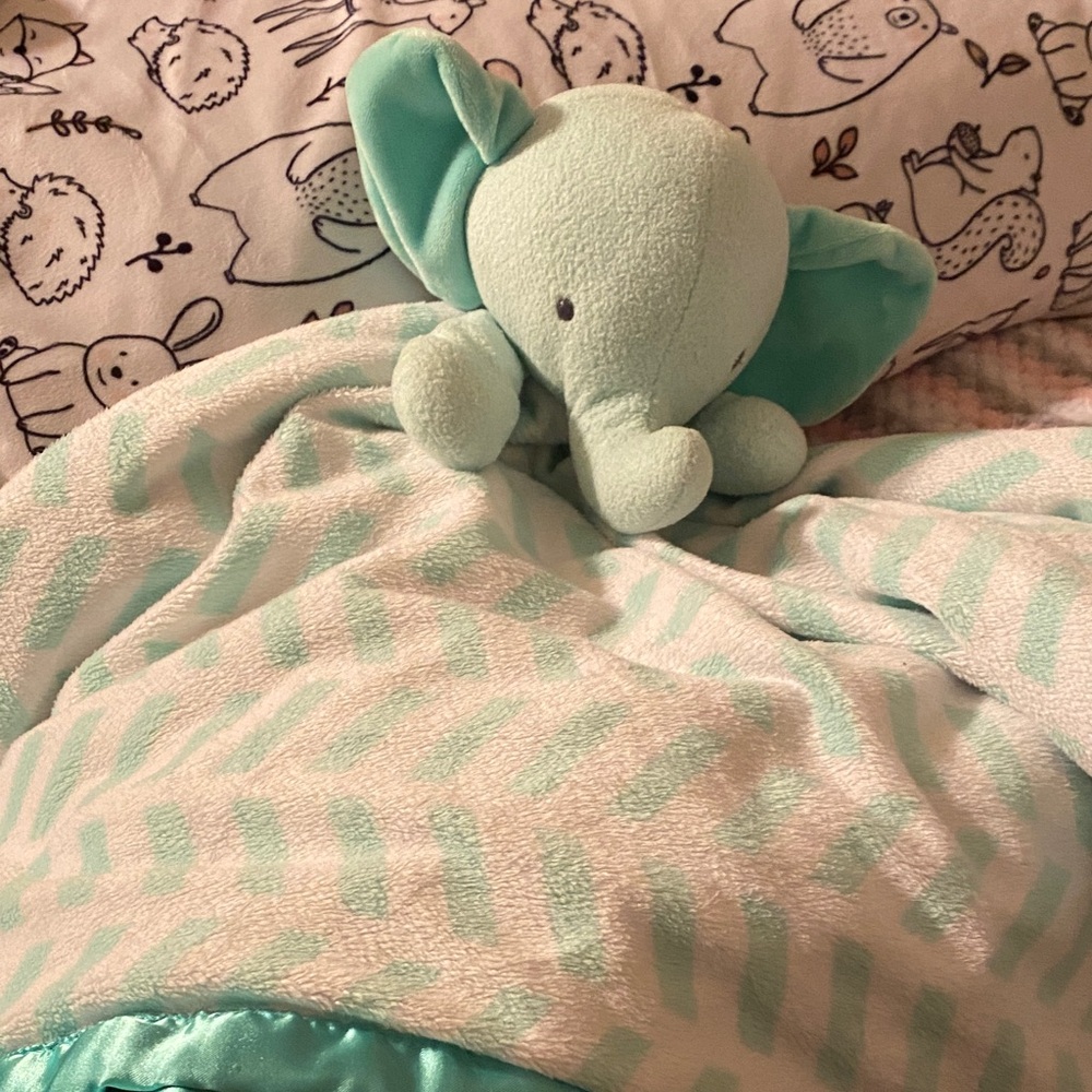 Cloud Island Mint Striped Elephant Blanket